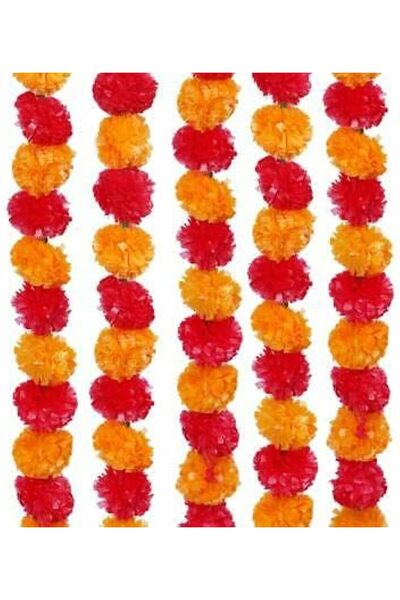 Generic Shreeji Pack of 5pc Strings Artificial Marigold Flowers for Home Deco...