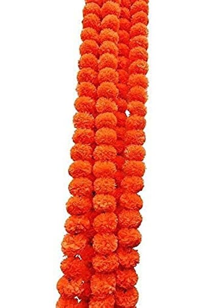 Shreeji 5 pack Artificial Dark Orange Marigold flower garlands/strings 5 ft l...