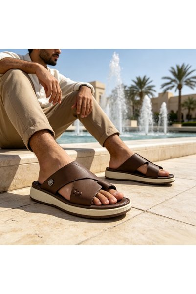 WUXIAO MALL صنادل رجالية بتصميم عربي مع حلقة للقدم، نعل سميك يزيد الطول 3 سم،...