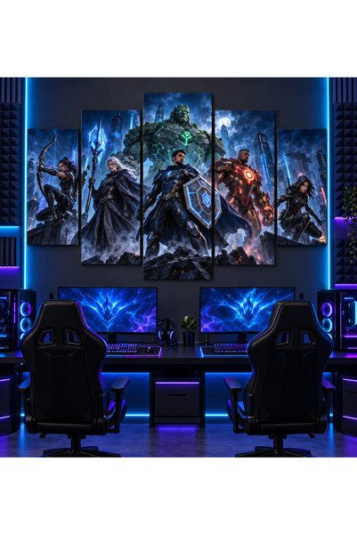 Lumcent 5 Parça Gaming Kahramanları MDF Tablo – Oyuncu Bilgisayar ve Genç Oda...