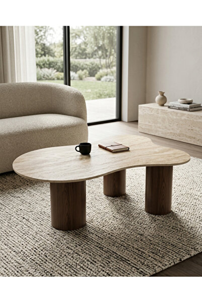 PLUS 26 Modern Ceramic Top Wooden Leg Marble Coffee Table