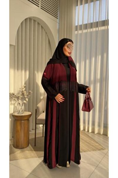 dar laha abaya عباية D70026 - مصنوعة من قماش كريب "كوبرا"، مزينة بحواف من الد...