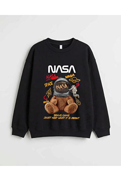 Let's Wear Nasa Bear Printed Premium Crew Neck Long Sleeve Sweatshirt
