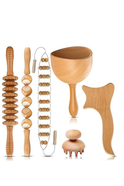 Yailla 6-Piece Wood Therapy Massage Kit, Maderoterapia Roller & Gua Sha for C...