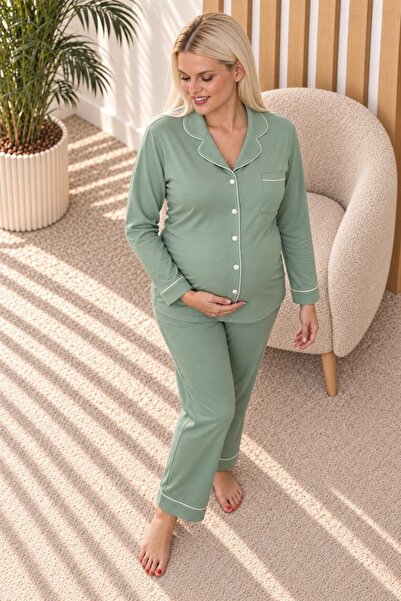LadyMina Pijama Hamile Lahusa Mint Banbu Uzun Kol Pijama Takım