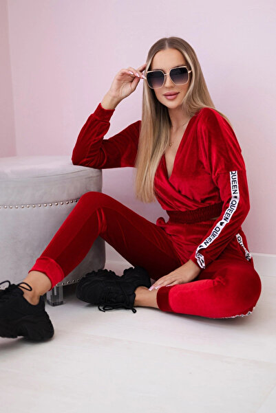Kesi Set de catifea cu inscripția Regină, roșu