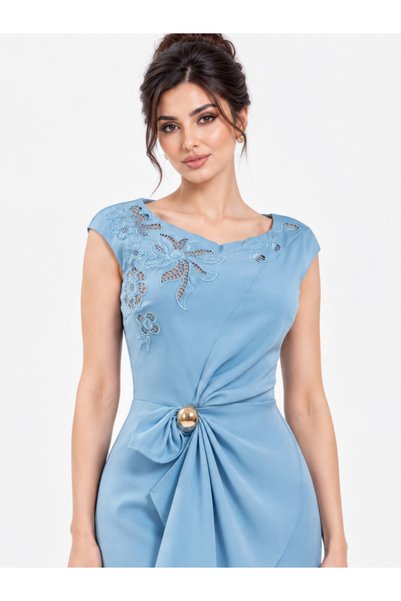 Opera Fashion فستان سهرة طويل بقصة لف وعقدة عند الخصر - أزرق