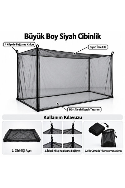 Magiclady Tek Kişilik Siyah Cibinlik 100 × 200 × 200 cm – Bağlama İpli ve Hed...