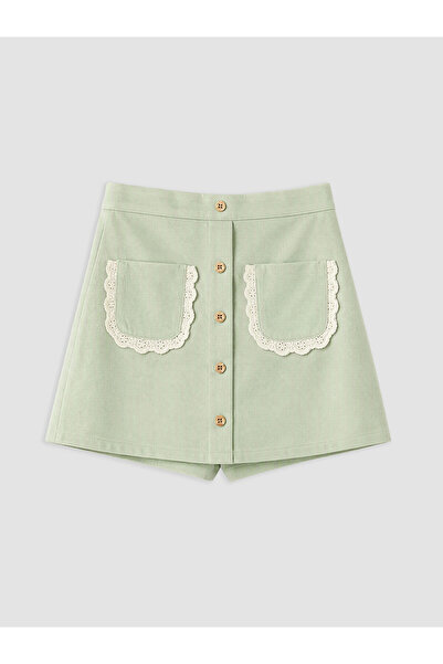 LC Waikiki Green Gabardine Girls' Shorts Skirt