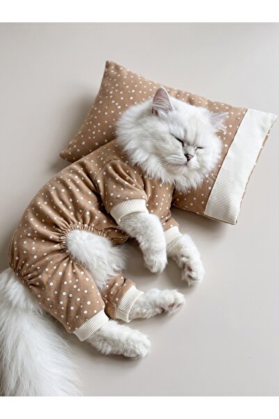 Kemique Latte Sprinkles Kedi Uyku Seti | Penye Kedi Tulum ve Mini Yastık Takı...