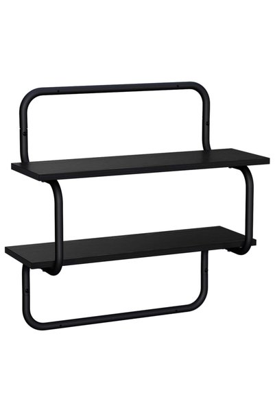 vidaxl Raft de perete cu 2 niveluri Stejar Negru 80 x 24,5 x 61 cm