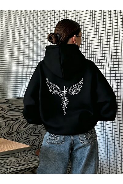 Toum Gothic Graphic Oversize Zippered Unisex Hooded Cardigan