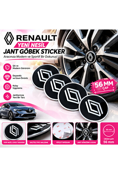 İKTUNING RENAULT YENİ NESİL SİYAH GÜMÜŞ LOGOLU 56 MM JANT GÖBEK STICKER