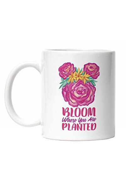 INOVATIX Personalized White Mug, Pink Rose Bouquet, Bloom Where You Are Plant...
