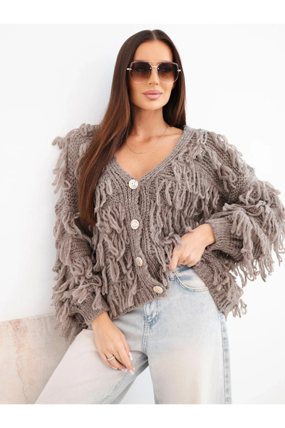 Kesi Cardigan Fango Colour cu franjuri și nasturi decorativi pentru femei