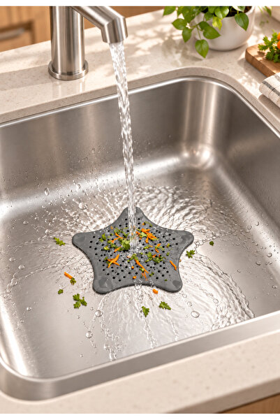 Veylora34 Antrasit Esnek Silikon Lavabo ve Duş Gider Süzgeci Saç Kıl Yemek Ar...