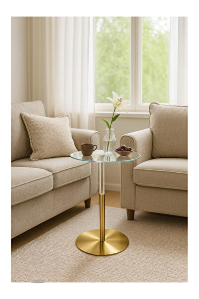PLUS 49 Modern Side Table with Clear Glass Top and Metal Base