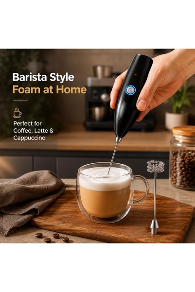 MARK STORE Powerful Milk Frother & Egg Beater by Ouslife - Rechargeable Handheld Drink Mixer - Electric Whisk Foam Maker for Coffee, Egg, Cappuccino, Matcha, Hot Chocolate & Coffee Creamer (Rechargeable 2in1)