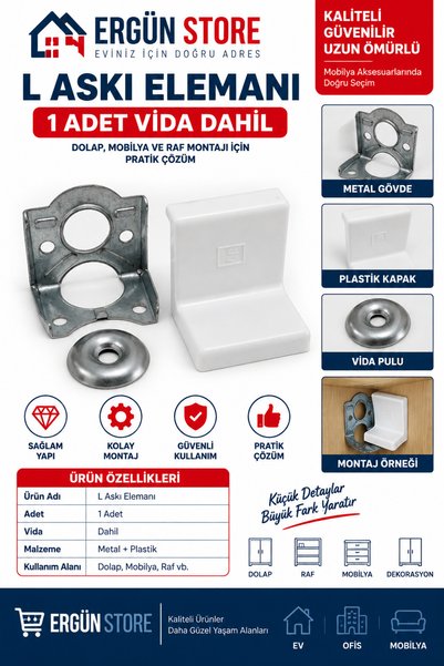 Ergün Store Mobilya Eşya Dolap Askı Elemanı Montaj Bağlantı Sabitleme Sabitle...