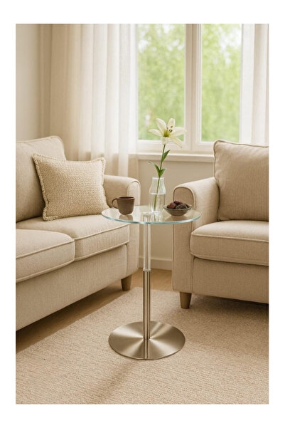 PLUS 49 Modern Side Table with Clear Glass Top and Metal Base
