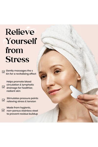 MARK STORE Face Gua Sha Jade Stone with Stainless Steel – Premium Gua Sha Facial Tool & Face Stone for Skin Care Routine, reduce wrinkles aging and eyes Puffines