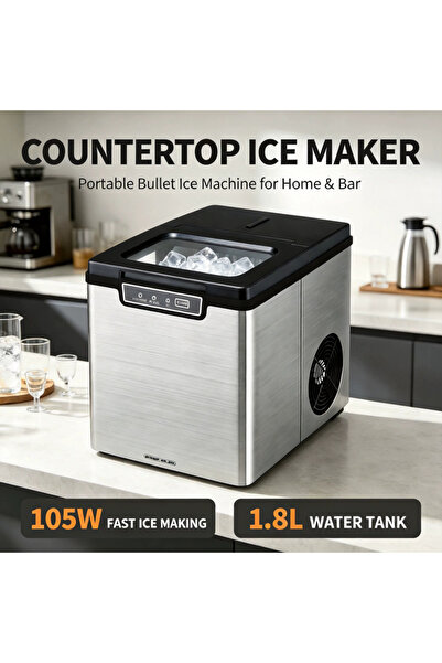 ALSAIF 105W Countertop Ice Maker,1.8L Water Tank Portable Bullet Ice Cube Mak...