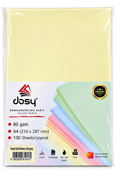 TOMBİ-X Dasy A4 Пастелна цветна хартия 80 гр 100 листа 5x20 Цветна хартия от ...
