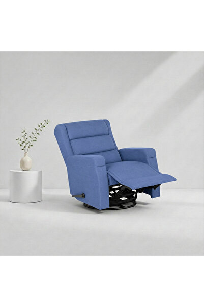 BACK CARE كرسي استرخاء دوار، مخملي، مع مسند للقدمين، أزرق، MG-7-H