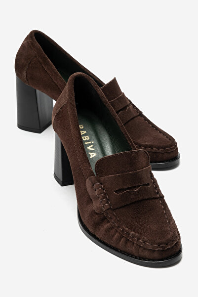 babiva Genuine Leather Women's Heeled Shoes with Saddler Detail Loafer Brown ...