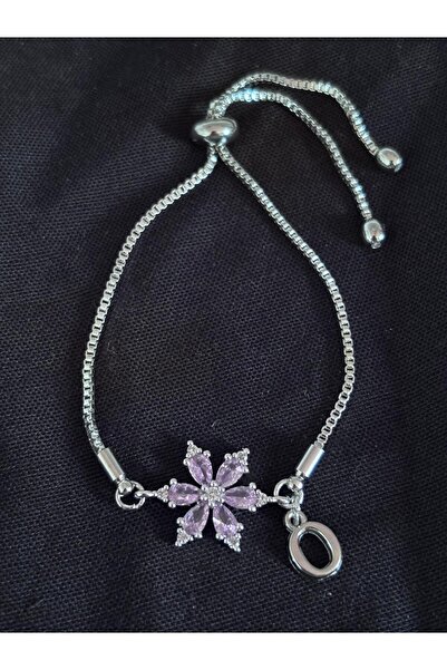 bijoux uniques Steel Pink Zircon Stone Lotus Flower O Letter Bracelet