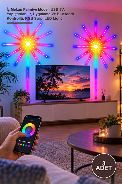 Yenilig 3 Pieces Rgb Led Strip – Indoor Palm Model, USB 5V, Adhesive, App and...