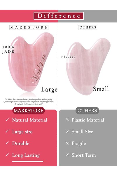 MARK STORE Face Gua Sha Jade Stone Facial Tools, Natural Rose Quartz GuaSha Stone for Skin Care Routine, r
