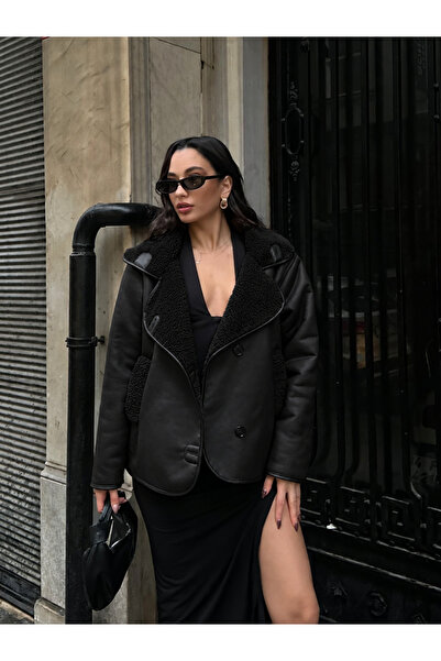 PİNK FLY Women's Oversize Laminated Plush Fur Coat Jacket