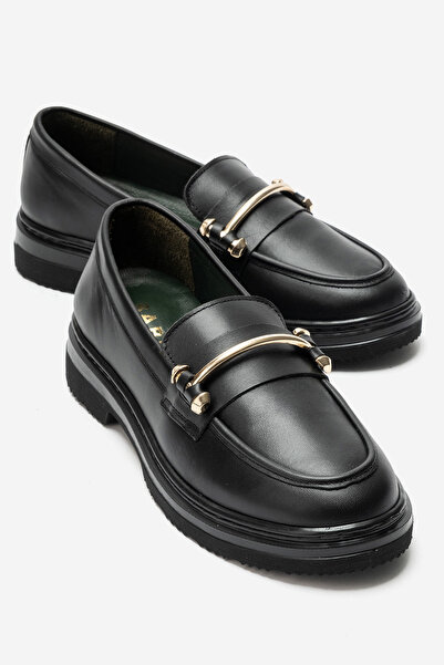 babiva Genuine Leather Accessory Detailed Women's Loafer Black Chiara