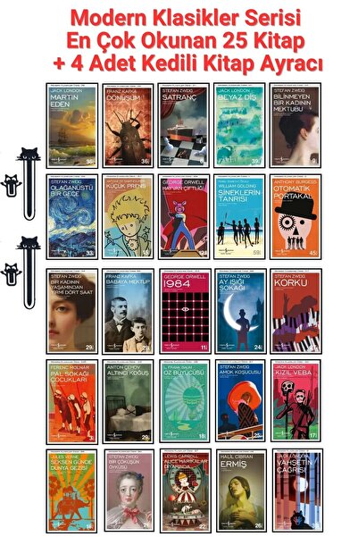 Aba Kitap Modern Klasikler Serisi – 25 Kitap + 4 Adet Kedili Kitap Ayracı, Ma...