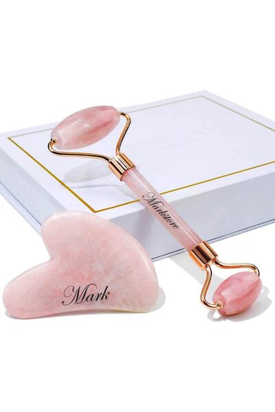 Mark Jade Roller and Gua sha set - Facial Tools, 100% Natural Rose Quartz Gua...