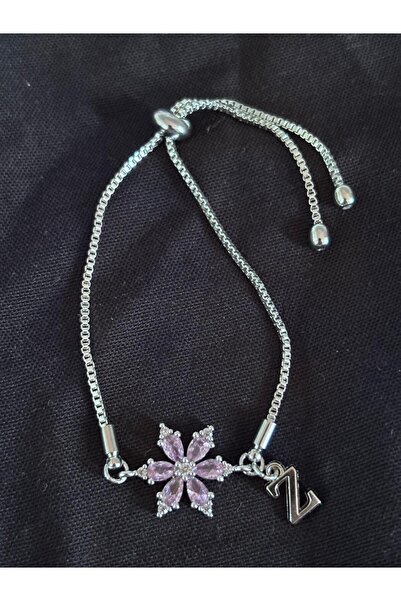 bijoux uniques Steel Pink Zircon Stone Lotus Flower Z Letter Bracelet