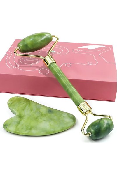 MARK STORE Jade Roller and Gua Sha Set - Facial Tools, 100% Natural Stone for Skin Care Routine, Reduces Wrinkles and Eye Puffiness