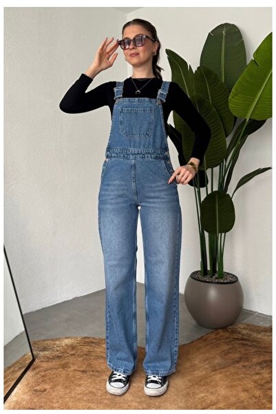 Köstebek High Waist Wide Leg Strappy Women's Salopet Overalls Gardener Pants