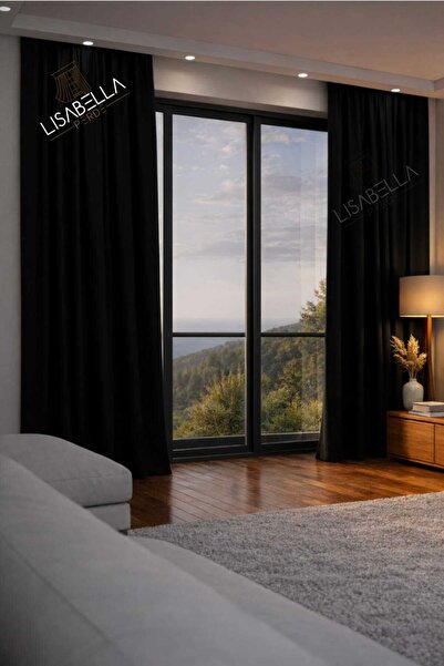 LisabellaHome Μαύρο χρώμα, χωρίς πιέτες, κουρτίνα συσκότισης με ραφές από εξτ...