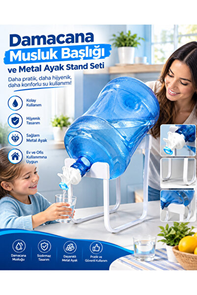 mucit home Damacana Musluk Başlığı ve Metal Ayak Stand Seti