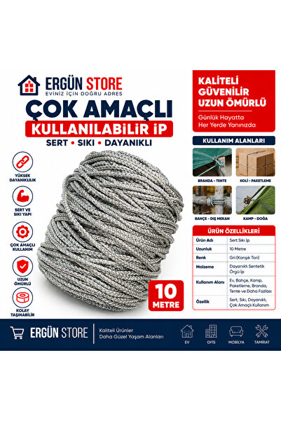 Ergün Store 10 Metre Çok Amaçlı Halat Çadır Branda Tente Yük Bağlama Gerdirme...