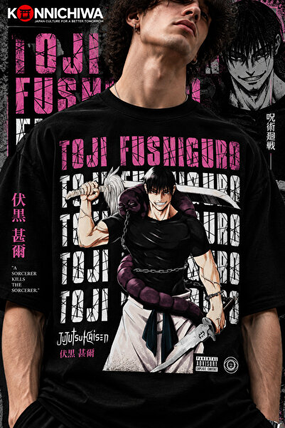 FG KONNİCHİWA Jujutsu Kaisen Satoru Gojo Suguru Geto Sukuna Printed Black T-S...