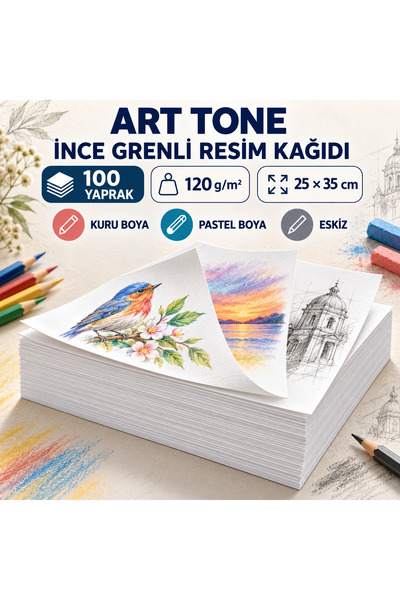 Art Tone İnce Grenli Resim Kağıdı 25x35 cm 120 gr 100 Yaprak – Kuru Boya Pastel ve Eskiz İçin