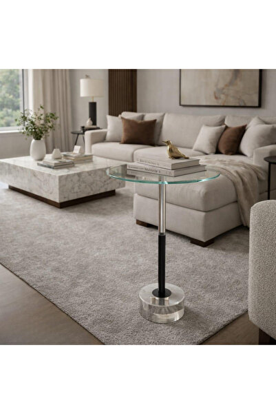 PLUS 49 Modern Glass Top Acrylic Metal Base Side Serving Table