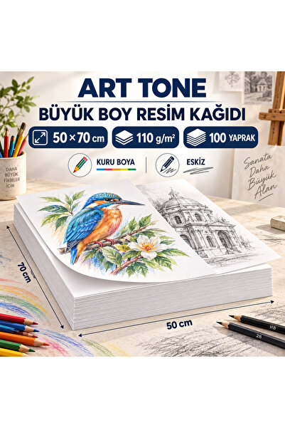 Art Tone Büyük Boy Resim Kağıdı 50x70 cm 110 gr 100 Yaprak – Kuru Boya ve Esk...