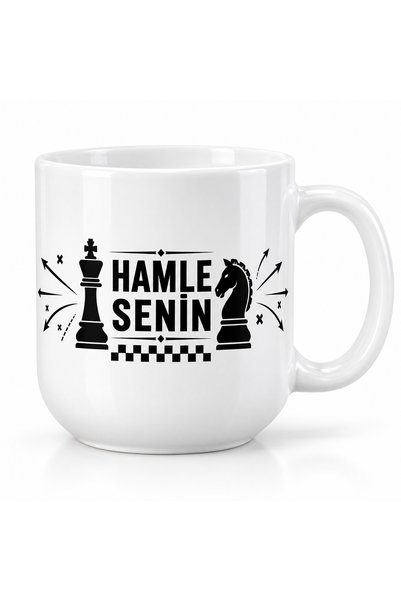 HiperAD Reklam Porcelain Mug Cup 300 ml Hamle Senin Written Chess Patterned C...