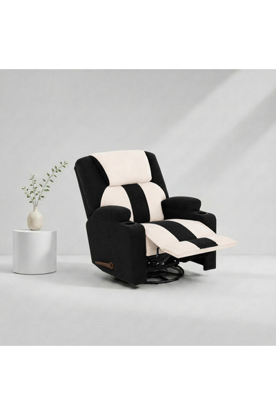 BACK CARE Swivel Rocking Recliner Chair, Velvet, Footrest, Black, MG-8-H