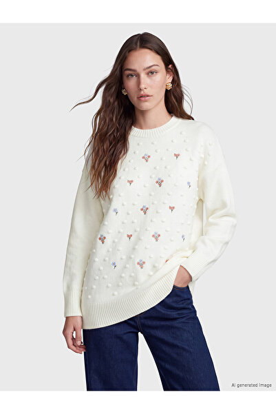 LC Waikiki Nevavm Farkıyla Lcw Modest Ecru Knitwear Embroidered Loose & Baggy...