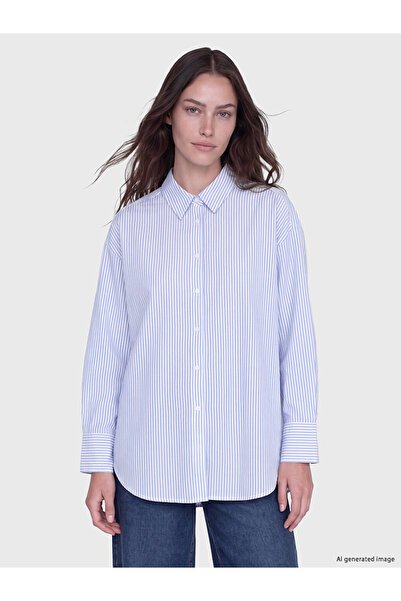 LC Waikiki Vizyon New Season Blue Striped Oxford Women's Shirt